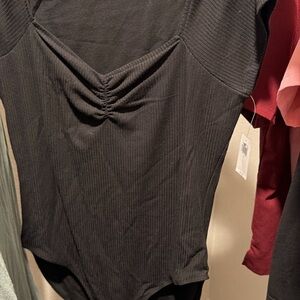 Old Navy Black Ribbed Ruched Front Bodysuit